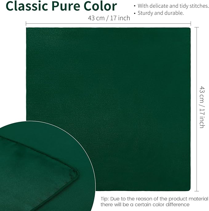 Aneco 16 Pack Square Satin Napkin Bright Silk Table Napkin Soft Smooth Fabric Table Napkin for Wedding Banquet Party Decoration, Forest Green, 17 x 17 Inch