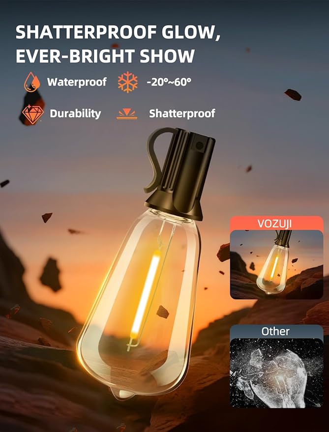 String Lights 50 Ft Outdoor Patio Edison Bulbs with Remote