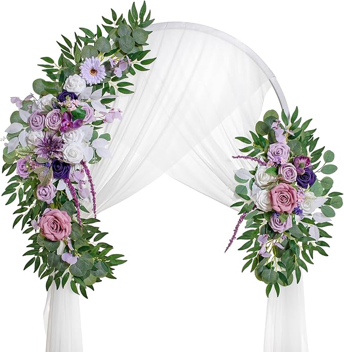 Artificial Silk Flower Swag Set with Purple Dahlia and Rose, 40 Inch