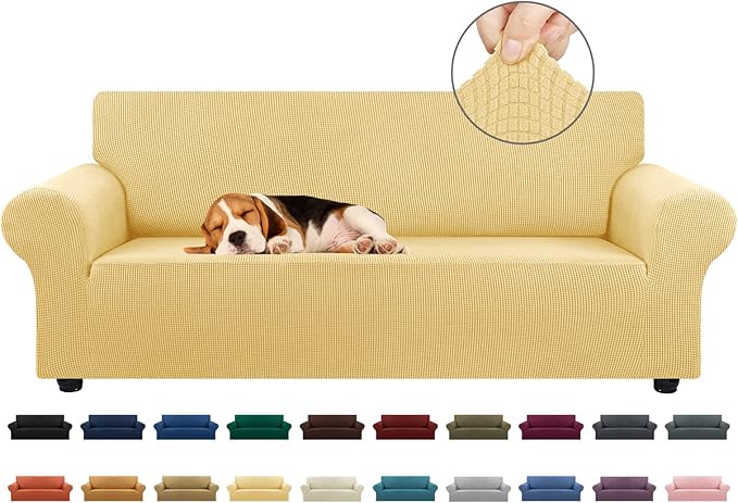 Sofa Slipcover for 3-Cushion Couch, Champagne Stretch, Anti-Slip