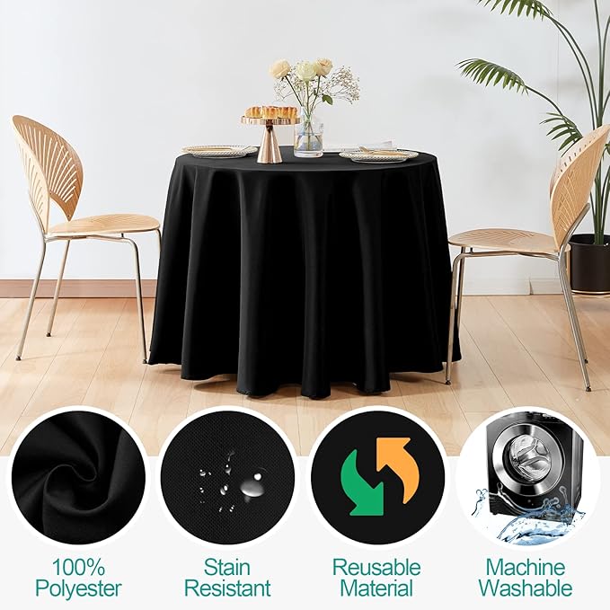 EMART Round Tablecloth Black (1 Pack) 120 inch Circular Polyester Table Cover for Wedding Decor, Birthday Party, Banquet and Formal Events