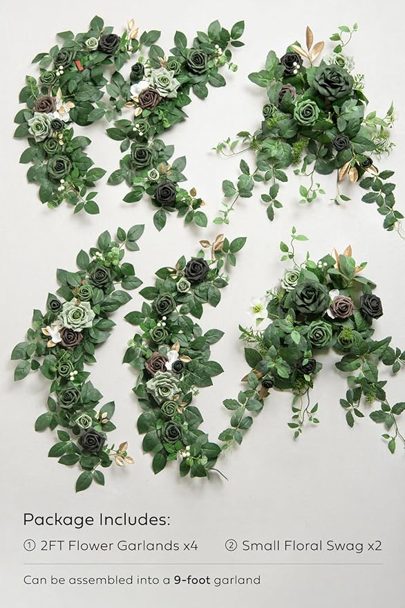 Ling's moment 9FT Flower Garland for Backdrop Decorations - Wedding Arch Flowers, Eucalyptus & Rose, Artificial Floral Garland for Mantle - Sweetheart Table Decor for Ceremony Reception, Lily White