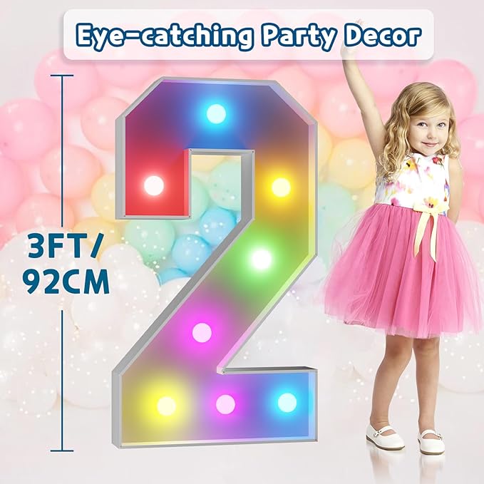 Decorations: 3 Ft LED Light Up Marquee Number 2 with Remote Control