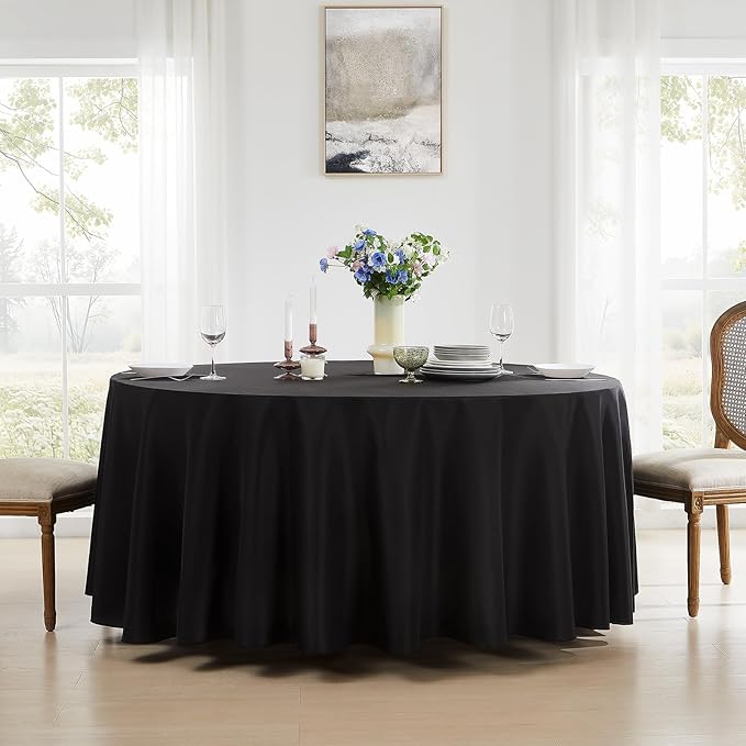 Round Tablecloth 132 Inch 10 Pack Black Tablecloths Washable Decorative Linen Polyester Table Clothes Cover for Dining Table Banquets Buffet Parties and Wedding
