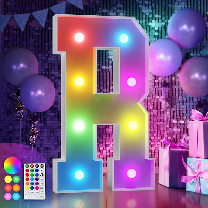 Party Decoration Marquee Letter R, 3 Ft Tall Light Up Sign, 16 Colors