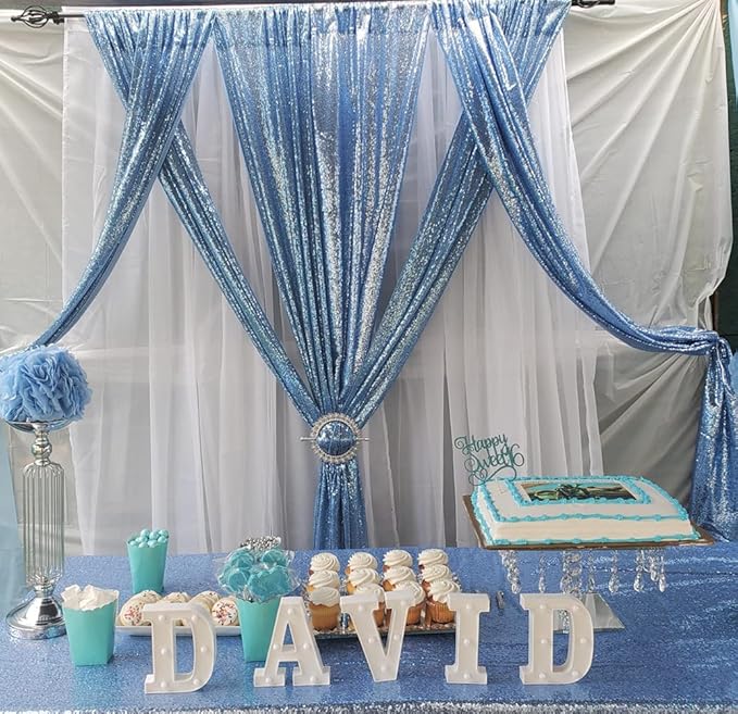 Poise3EHome Baby Blue Sequin Backdrop Curtain,2pcs 2FTx8FT Glitter Panels for Birthday Party Baby Shower Wedding Christmas Thanksgiving Holiday Festival Decor