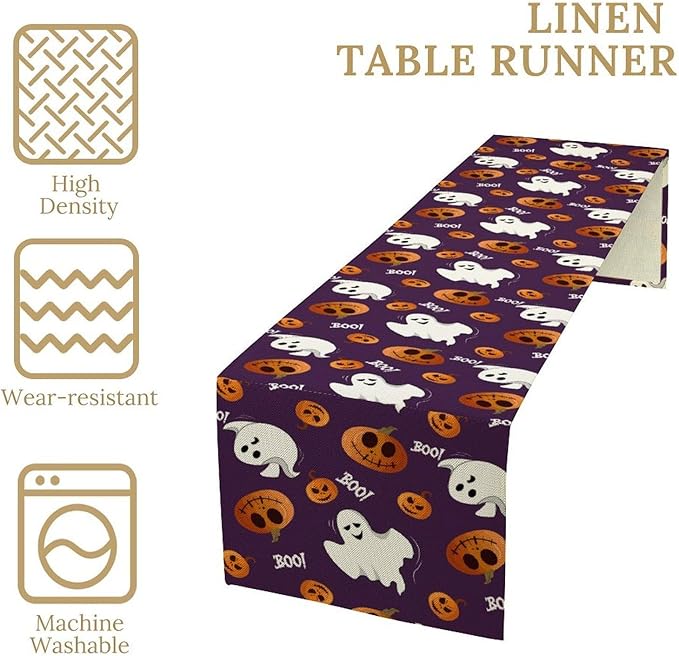 Halloween Table Runner,Ghost Pumpkin Halloween Table Runner for Kitchen Dining Table Decoration Home Party Decor 13x90 Inch