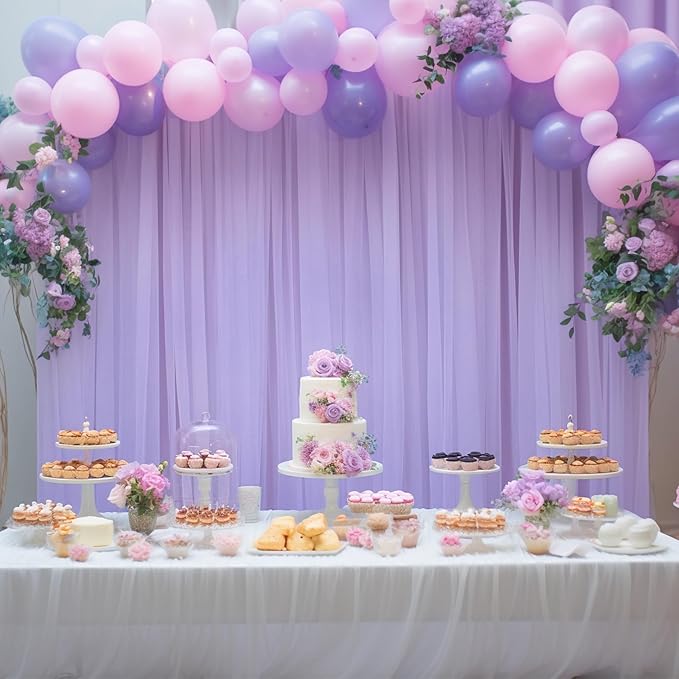 10x10ft Purple Tulle Backdrop Curtain for Parites, Sheer Backdrop Curtains for Wedding Baby Shower Birthday Party Photo Shoot Decorations