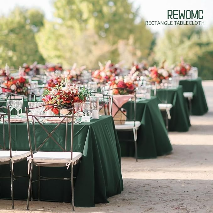 6 Pack Hunter Green Tablecloths for 8ft Rectangle Tables 60 x 126 Inch - Polyester Table Cover Stain and Wrinkle Resistant Washable Fabric Table Clothes for Wedding Party Banquet Reception Restaurant