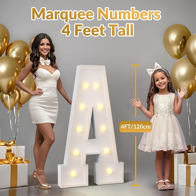 Decorative Marquee Letter C Sign, 4 Ft Foam Board, Warm Yellow Lights