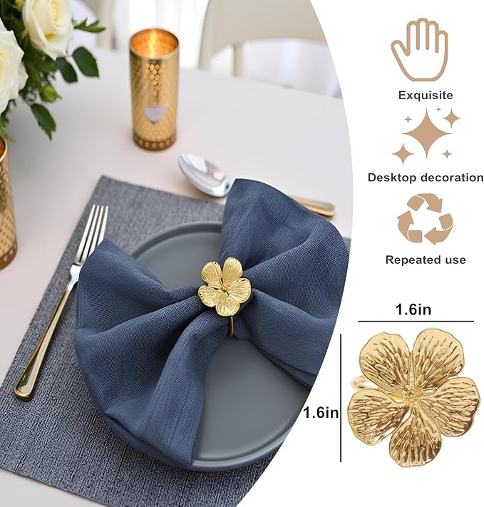 Napkin Rings, Gold Metal Floral Set of 50 for Table Decor