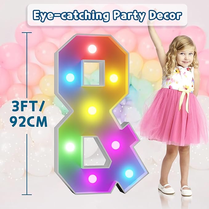 Marquee Light Up Letters and Numbers Decoration, 3 ft, 16 Colors, Remote