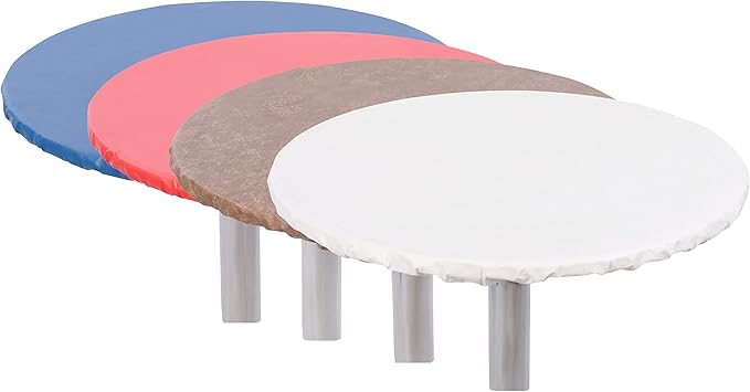 Fitted Tablecloth, 60-Inch Round Vinyl Cover in Camel