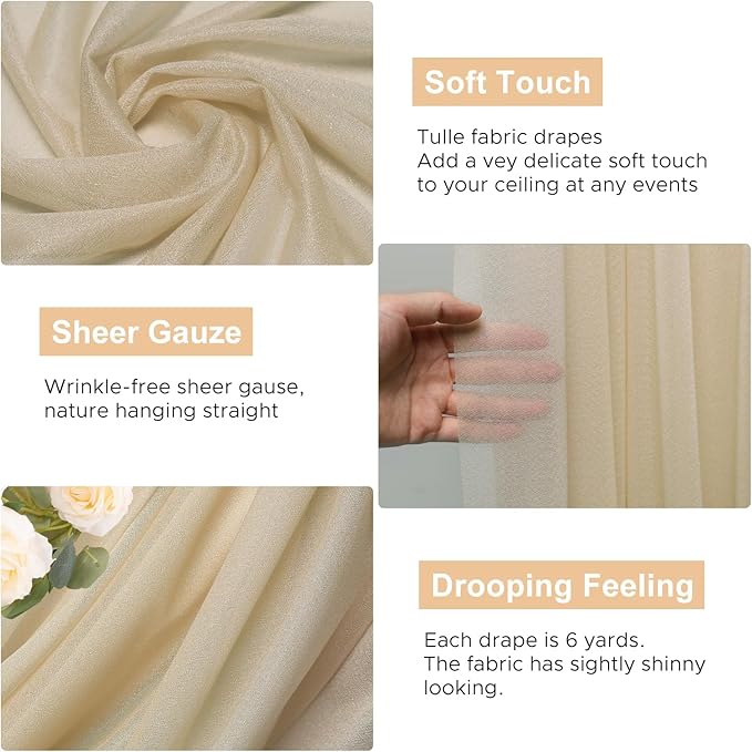 Wokceer Wedding Arch Draping Fabric 6 Panels 28.7" x 20FT Champagne Drapes Sheer Fabric Backdrop Arch Draping Fabric for Wedding Ceremony Birthday Party Bridal Shower Decoration