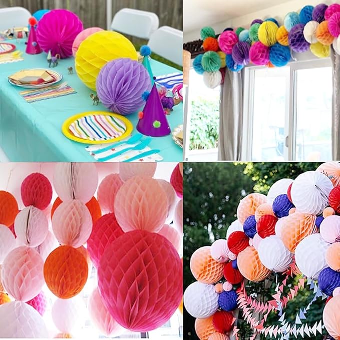 8pcs 10 Inch Paper Honeycomb Balls Decorative Tissue Pom Poms Flower Art Hanging Balls for Birthday Wedding Nursery Baby Shower Home Decor (10inch, Multi-Color)