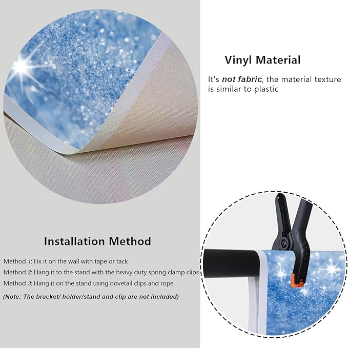 YongFoto Silver Blue Glitter Backdrop 10x6.5ft Silver Light Spots Blue Sequin Bokeh Photography Background Birthday Bridal Shower Wedding Photography Background Party Banner Portraits Photoshoot Props