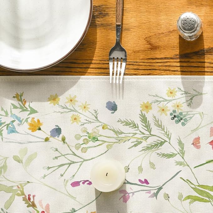 Artoid Mode Wildflowers Bloom Flowers Spring Table Runner, Seasonal Summer Floral Kitchen Dining Table Decoration for Home Party Decor 13x48 Inch