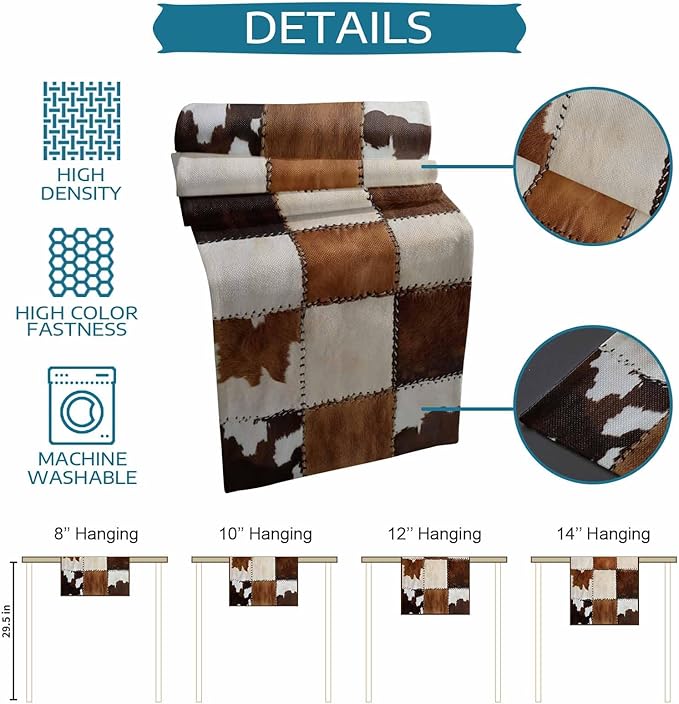 Abstract Cowhides Cotton Linen Table Runner for Dining Kitchen, Wedding Outdoor Party Tablerunners Decoration, Brown Beige Animal Fur Texture Dresser Scarf Coffee Tablecloth Runners 13x72 Inches
