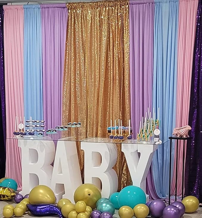 Poise3EHome Gold Sequin Backdrop Curtains, 2 Panels Gold Sequin Backdrop, 2FTx8FT Sequin Curtains for Party Wedding Sequence Backdrop