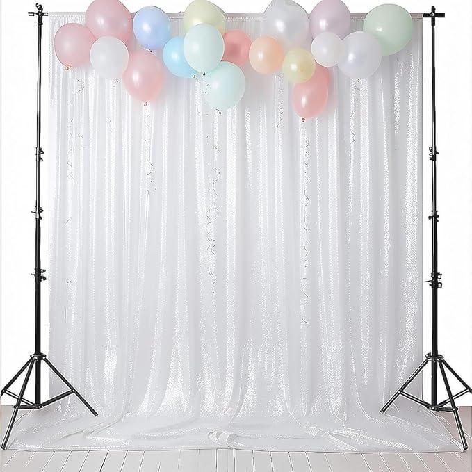 Sequin Backdrop Curtain in White, 10 ft x 10 ft, Shimmering Photo Backdrop