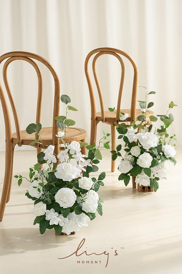 Artificial Flower Arrangements 4 Pack, 17.5 Inch White and Sage Wedding Decor