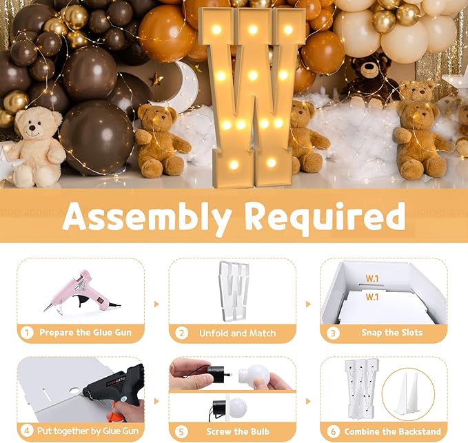 Party Supplies Marquee Light Up Letter W, 4 Ft Foam Board Sign