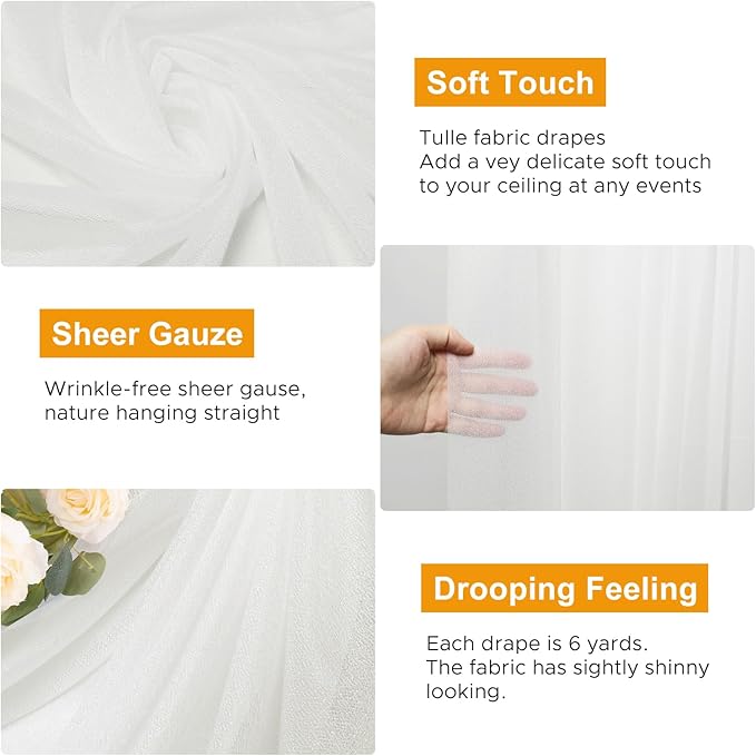 Wedding Arch Draping Fabric 6 Panels 28.7" x 20FT Ivory Sheer Chiffon Backdrop Drapes for Wedding Ceremony Birthday Party Bridal Shower Outdoor Decoration