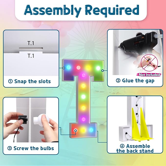 Marquee Light Up Letter T Sign 4 FT, 16 Colors, Remote Control