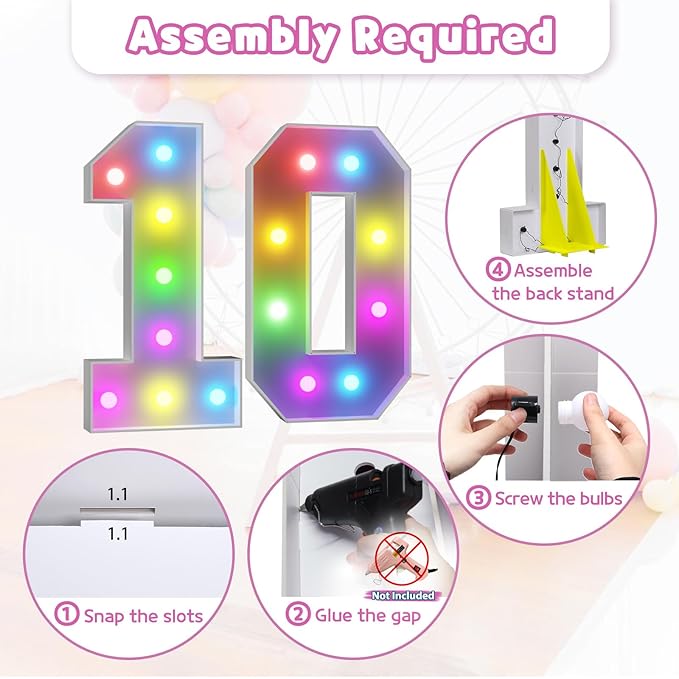 Party Decorations: Cardboard Number 10 Marquee Sign for 10th Birthday
