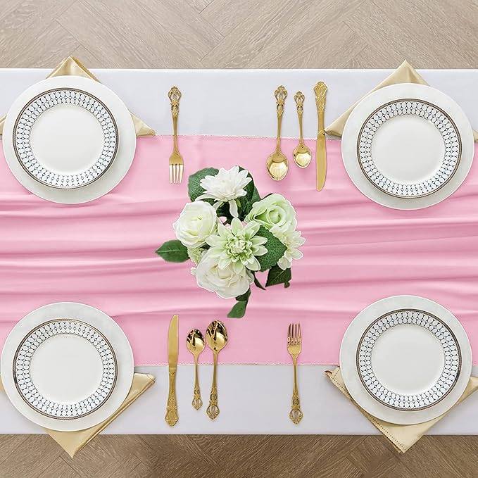 6 Pack 10 Ft Chiffon Table Runner Light Pink Gauze Long Table Runners 27x120 Inches Sheer Tulle Table Runner for Rustic Wedding Reception Bridal Shower Decorations Birthday Party