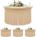 4 Pack Champagne Spandex Round Tablecloths for 60inch Tables,120inch Stretch Fitted 5ft Table Cloth,Wrinkle Free Rund Table Covers with Skirt for Banquet Wedding Birthday Parties