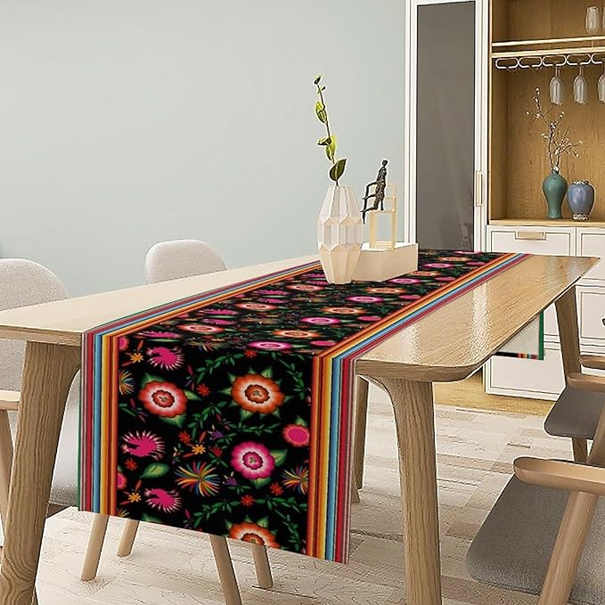 Mexican Table Runner,Colorful Flowers Cinco De Mayo Decor Table Runner for Kitchen Dining Table Home Party Decoration 13x120 Inch