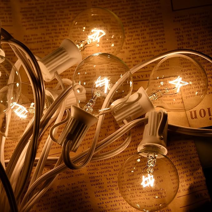 Outdoor String Lights 25 ft with 25 Clear G40 Edison Bulbs, Warm White