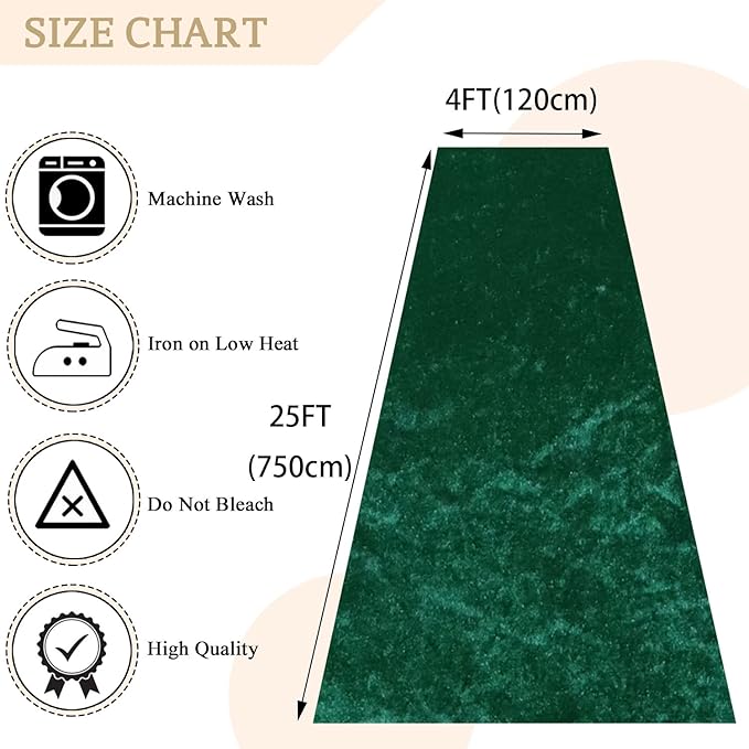 Aisle Runners Emerald Green Velvet, 4 ft x 25 ft, Indoor and Outdoor Use