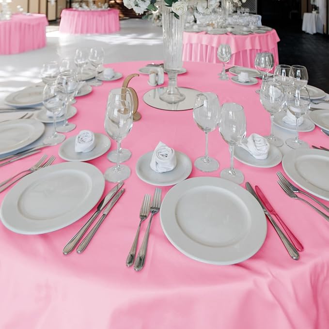 Tablecloths 6 Pack, 120-Inch Round Pink Polyester, Stain Resistant