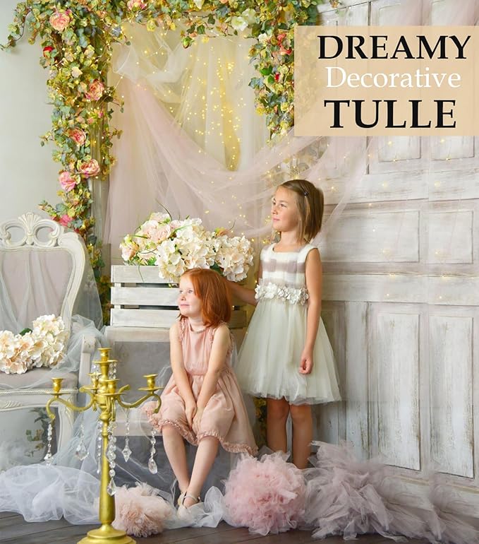 Ivory Tulle Fabric Roll, 54" x 40 Yards (120FT) Tulle for Wedding Decoration Christmas Gift Wrapping DIY Tutu Party Backdrop Baby Shower Table Skirts