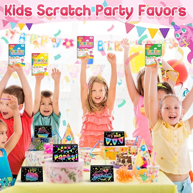 Party Favors for Kids: 16 Pack Rainbow Scratch Art Notebook Back to School Students Classroom Gifts Bulk for Girls Boys Goodie Bags Stuffers, Return Gifts for Birthday Party Favors Bulk