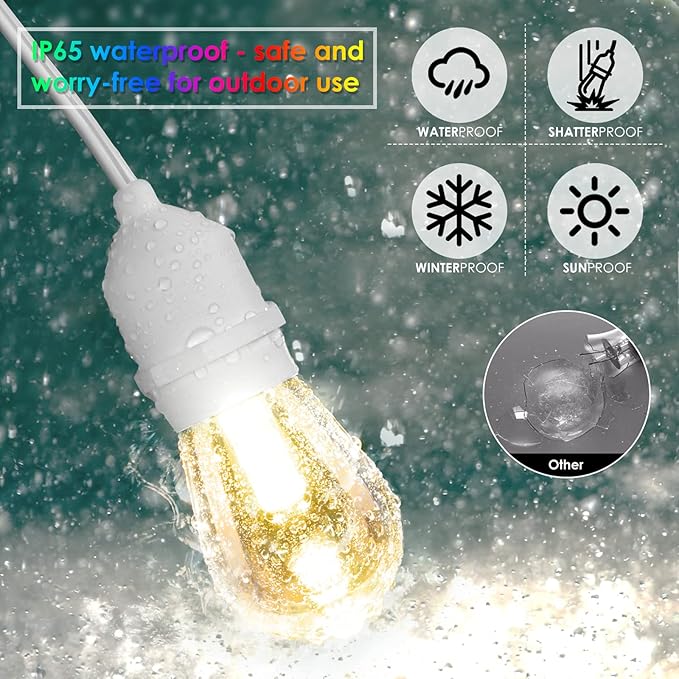 String Lights, 96 Ft Outdoor Patio, 8 Colors with Remote Control