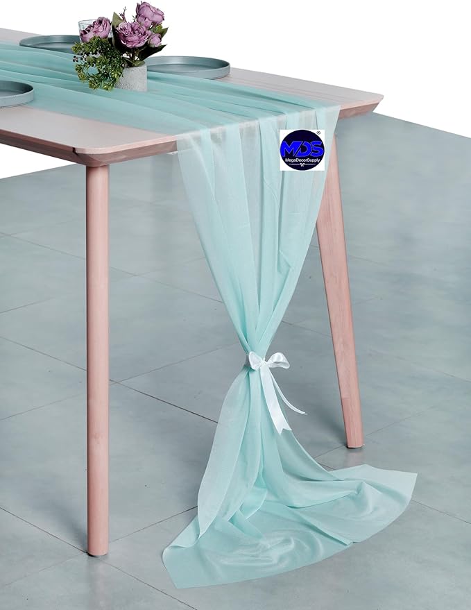 MDS 25 Pack 10ft Chiffon Table Runner 29 x 120 Inches Sheer Wedding Runner Romantic Rustic Table Runner for Wedding Decorations, Birthday Parties, Bridal Shower Party Arch Decor - Teal