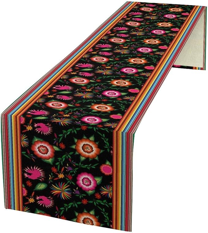 Mexican Table Runner,Colorful Flowers Cinco De Mayo Decor Table Runner for Kitchen Dining Table Home Party Decoration 13x120 Inch