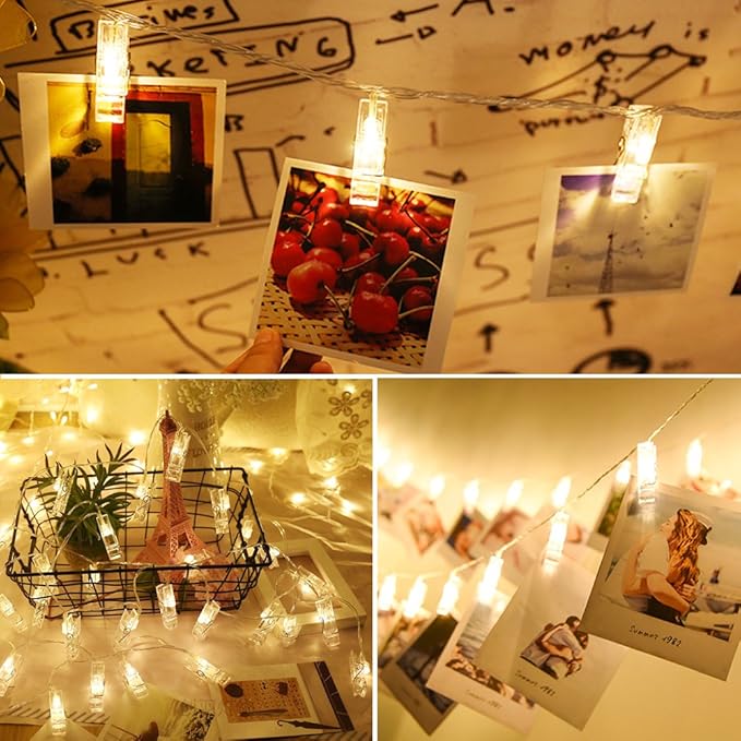 Twinkle Star 10ft 20 Photo Clip String Lights, Fairy Lights Battery Operated with Clips for Hanging Pictures Cards, Bedroom Wall Decor Party Wedding Home Halloween Christmas Decorations, Warm White