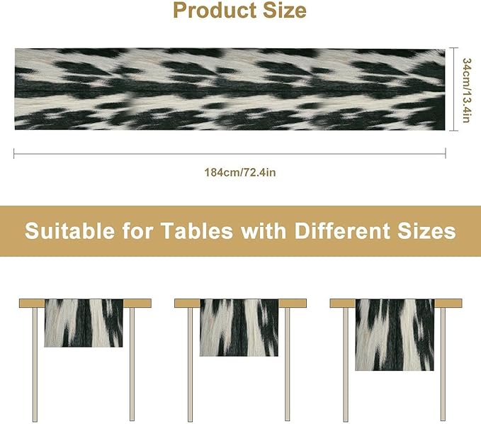 Rustic Cow Skin Print Table Runner, Country Farm Animal Fur Skin Pattern Western Style Brown Cowhide Print Cotton Linen Cottage Dinner Runner for Home Kitchen Dining, 13x90 Inch