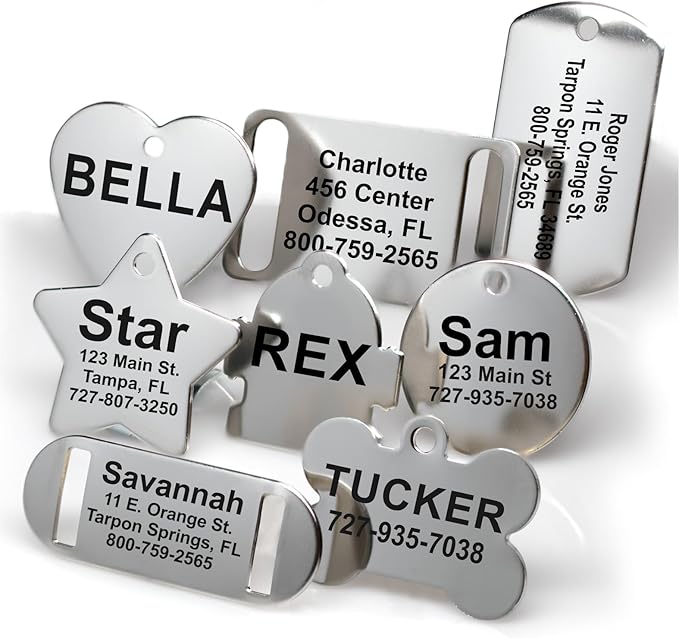 Providence Engraving Custom Engraved Stainless Steel Pet ID Tags - Personalized Front and Back Identification, for Large or Small Cats and Dogs, Rectangle, Regular