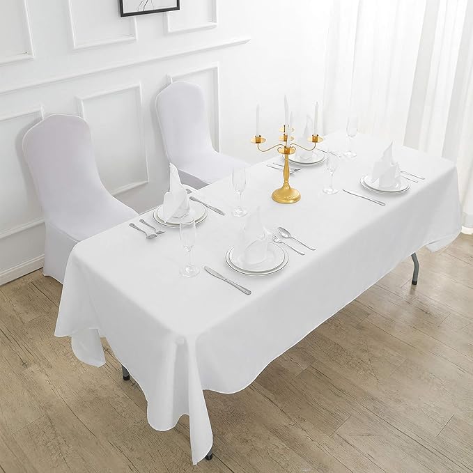 Rectangle Tablecloth 60x84 inch Washable Polyester Fabric Table Cloth for Wedding Party Dining Banquet Decoration（60x84, White）