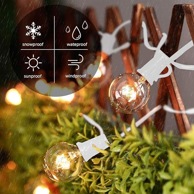 Outdoor String Lights 25 ft with 25 Clear G40 Edison Bulbs, Warm White