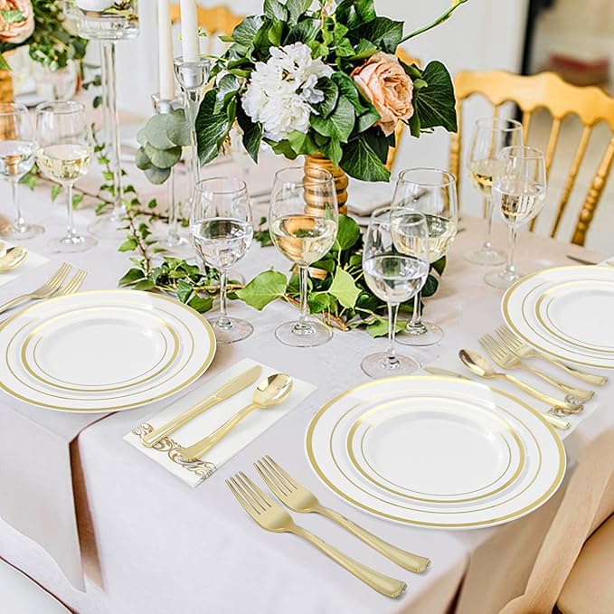 BESTVIP 300 Pack 6.9 Inch Gold Plastic Spoons, Heavy Duty Plastic Silverware, Heavyweight Gold Disposable Spoons, Disposable Serving Utensils for Catering, Parties, Dinners, Weddings, Christmas