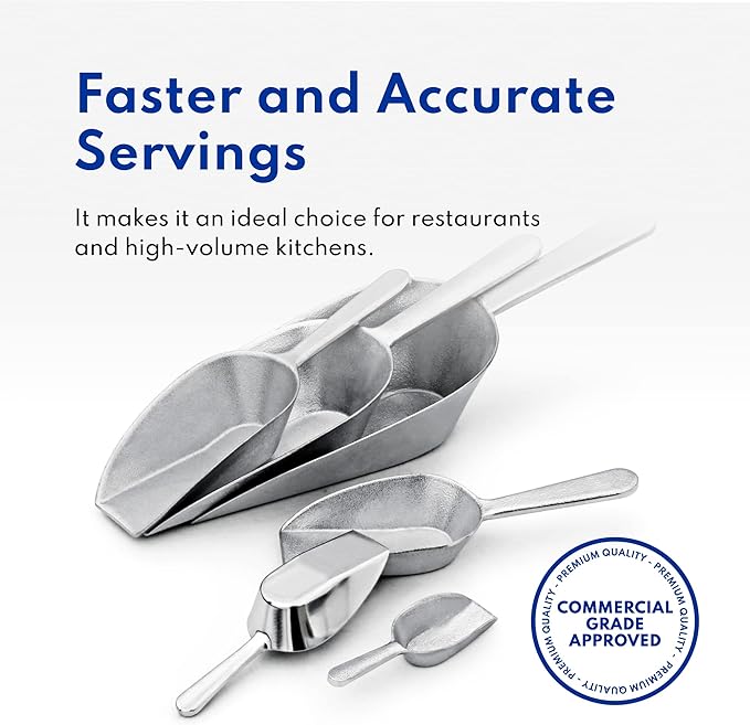 New Star Foodservice 34660 One-Piece Cast Aluminum Flat Bottom Bar Ice Flour Utility Scoop, 4-Ounce, SIlver