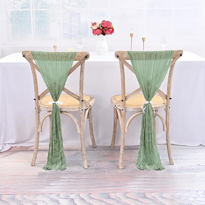 50 PCS Cheesecloth Chair Sashes Bows Wedding Aisle Decorations Chair Ribbon Ties Back Sash for Wedding Party Events Banquet Chair Cover Decoration (Sage Green)
