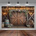 10x8ft Country Wedding Photography Backdrop Rustic Barn Door Photography Backdrop Farmhouse Pink Flower Cabin Wooden Birthday Baby Shower Wedding Bridal Party Banner Photo Booth Props Background