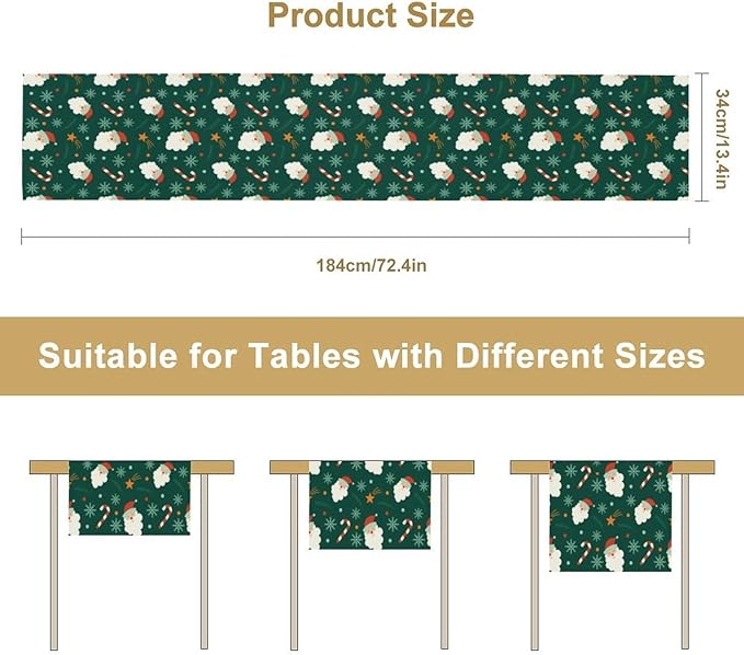 Christmas Table Runner,Seasonal Winter Xmas Holiday Green Table Cloth Kitchen Dining Table Decoration for Home Party Decor 13x70 Inch